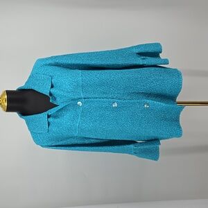 Rafael Aqua Button Front Textured Crinkle Collared Size XL